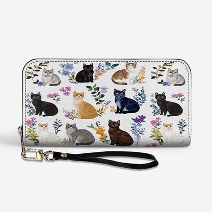 Cat Lover Leather Wallet Charming Floral Cats