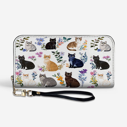 Cat Lover Leather Wallet Charming Floral Cats