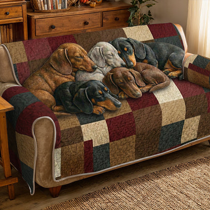 Dachshund Quilted Sofa Cover Crimson Dachshund Dreams