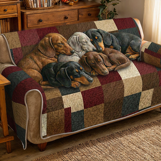 Dachshund Quilted Sofa Cover Crimson Dachshund Dreams