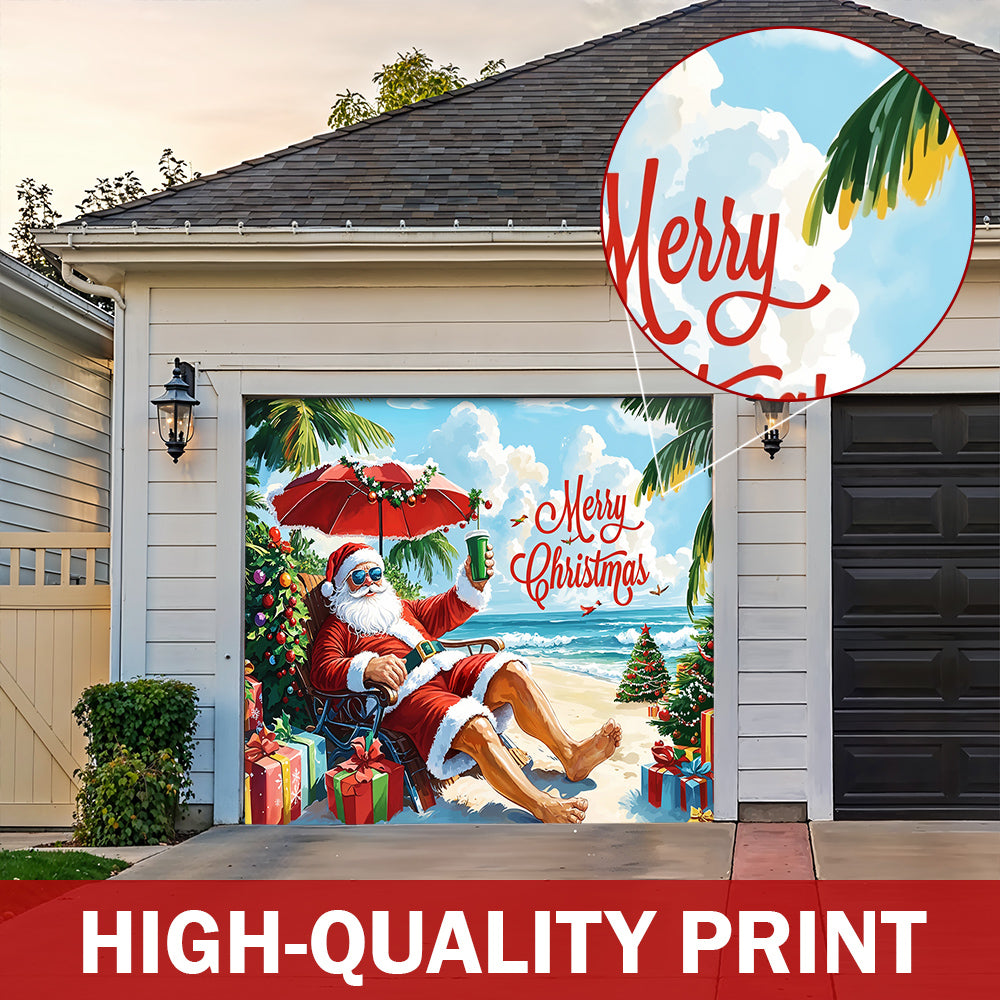 Santa Claus Garage Door Banner - Santa’s Tropical Christmas