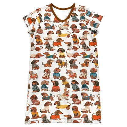 Dachshund V-neck Nightshirt Stylish Dachshunds