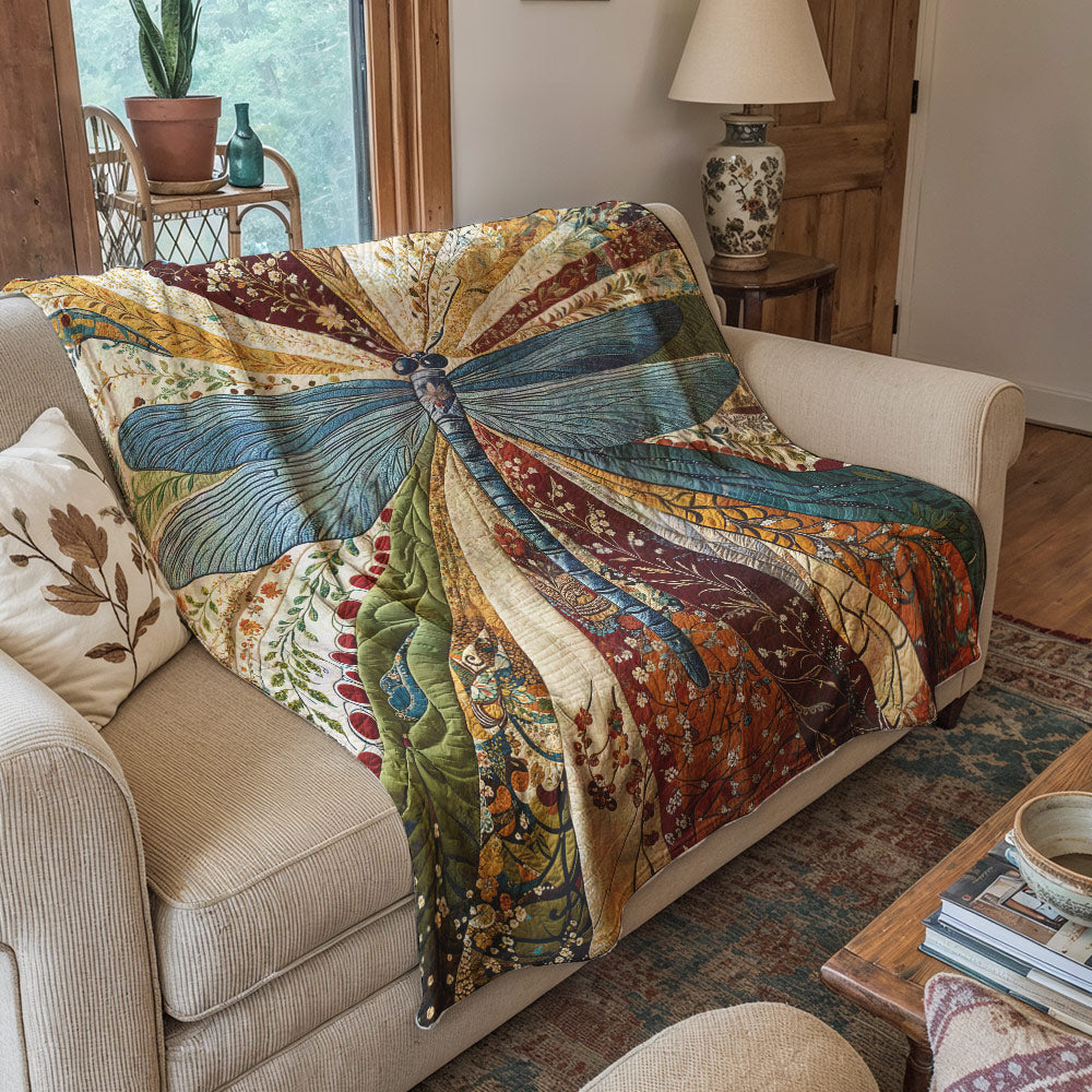 Boho Dragonfly Fleece Blanket Dragonfly in Bloom