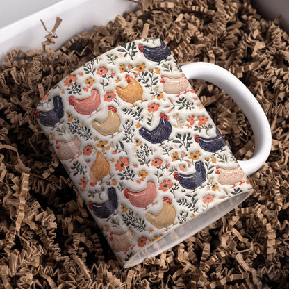 Chicken Ceramic Mug Farmyard Chickens In Bloom