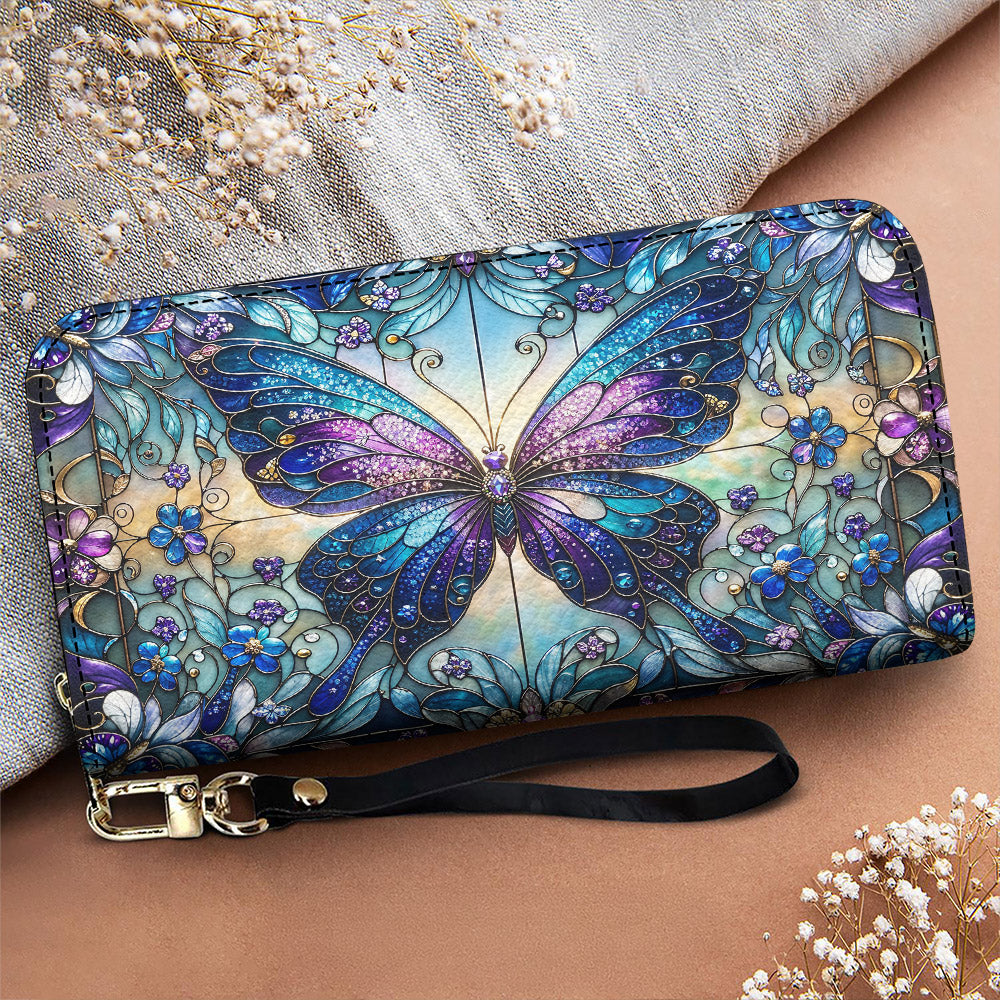 Butterfly Leather Wallet Butterfly in Blooming Glass