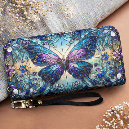 Butterfly Leather Wallet Butterfly in Blooming Glass
