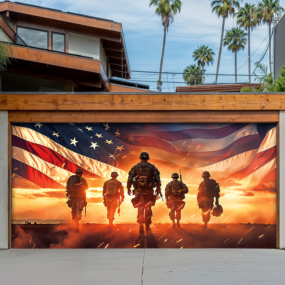 Patriotic Garage Door Banner - Defenders of the Flag Honoring Our Heroes