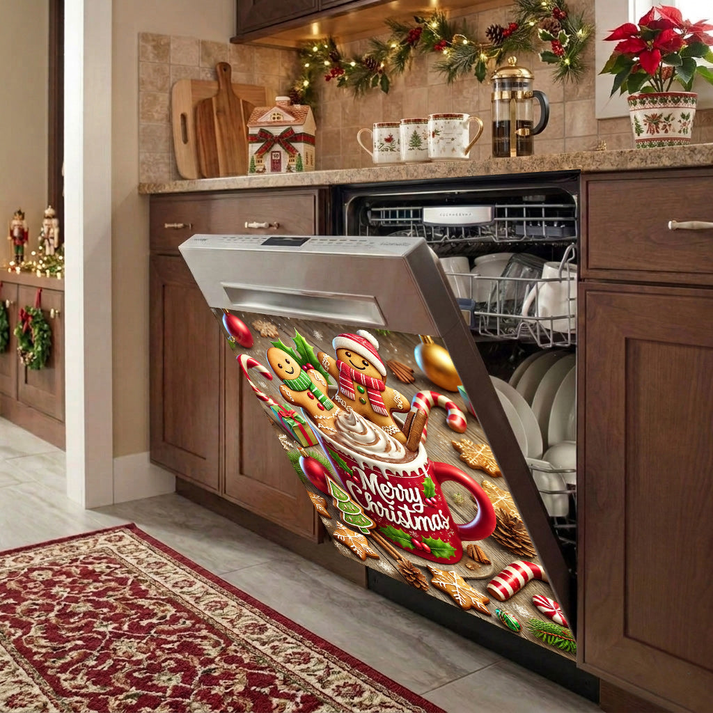 Christmas Magnetic Dishwasher Cover Gingerbread Christmas Cocoa Cheer
