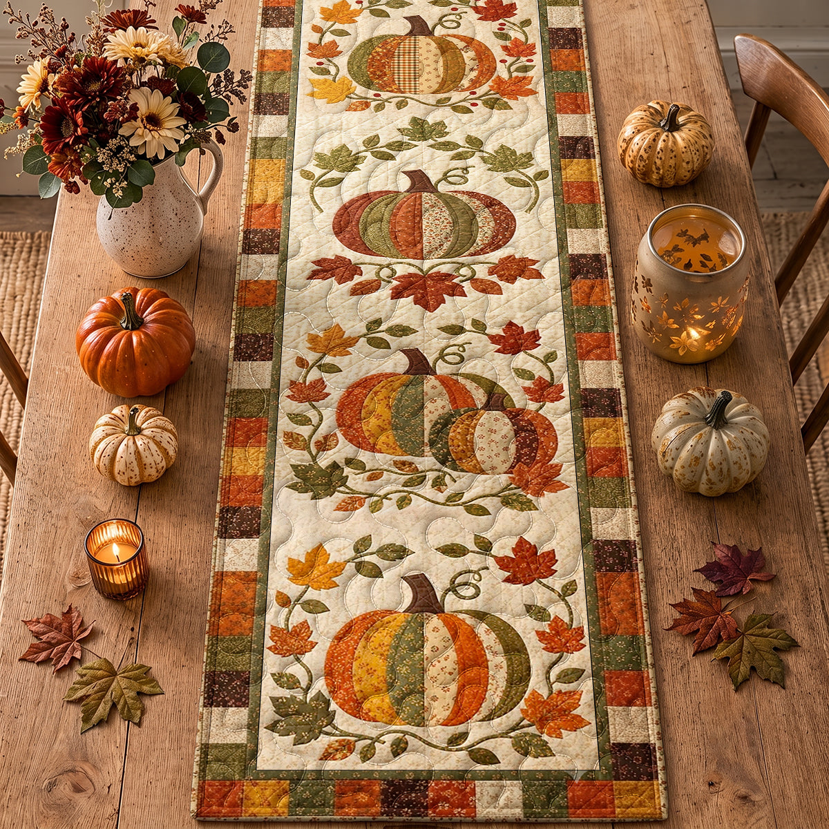 Patchwork Pumpkins of Fall Quilted Table Runner