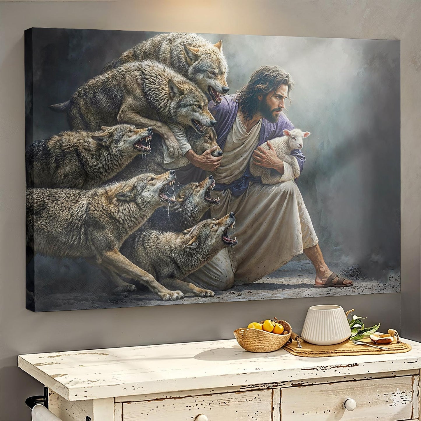God Wooden-Framed Canvas Wall Art The Shepherd Defender