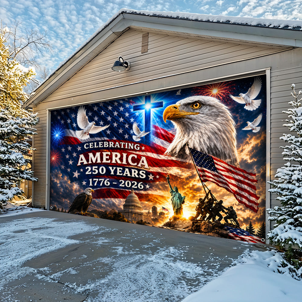Patriotic Garage Door Banner Decoration - United in Faith and Freedom