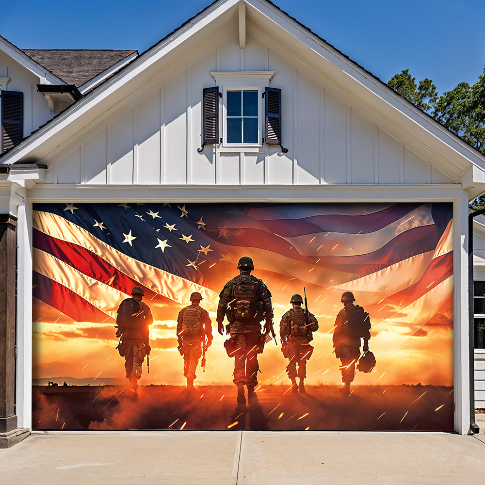 Patriotic Garage Door Banner - Defenders of the Flag Honoring Our Heroes