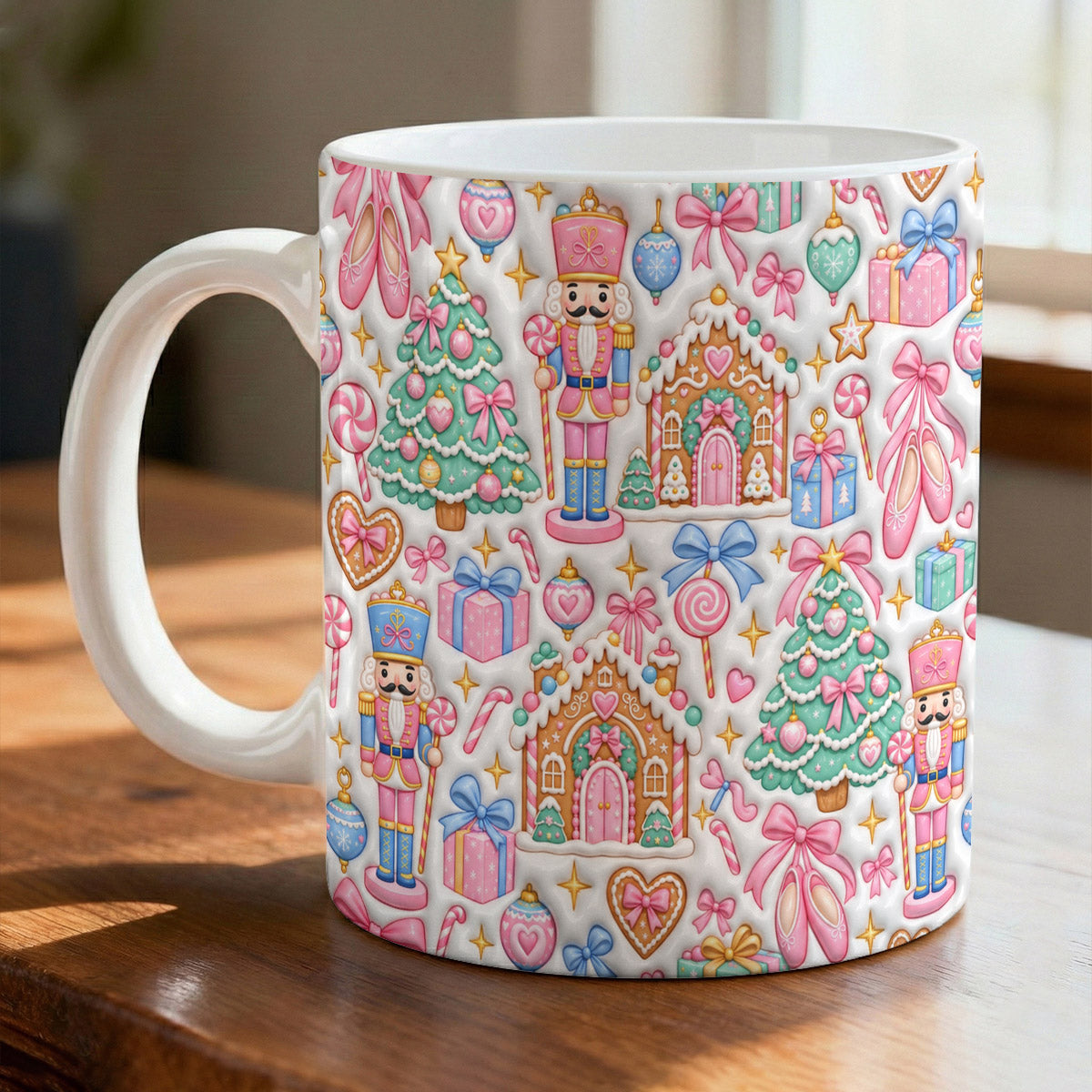 Christmas Ceramic Mug Vintage Pink Nutcracker Wonderland