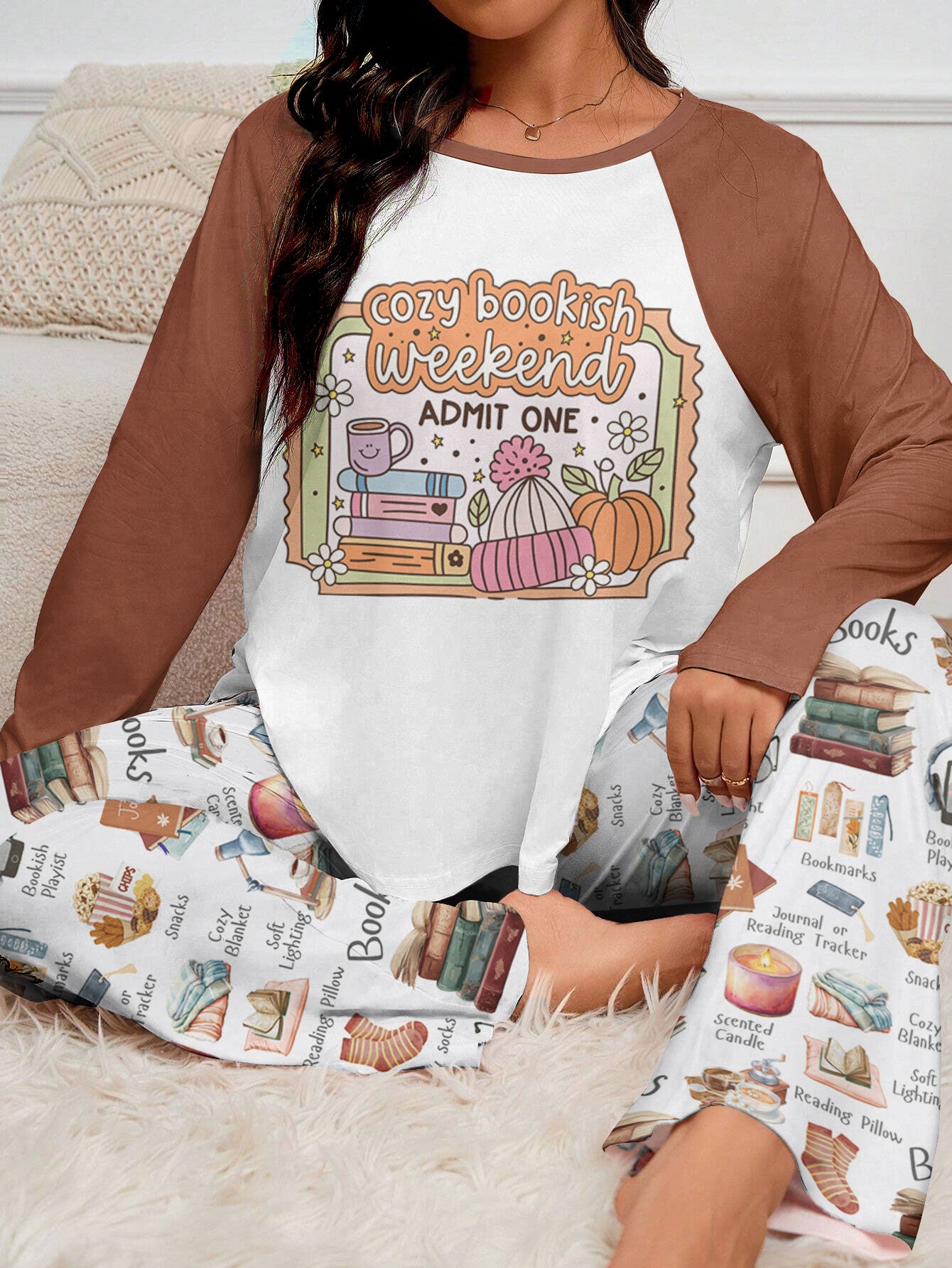 Book Lover Raglan Lounge Pajamas Cozy Bookish Weekend Comfort Kit