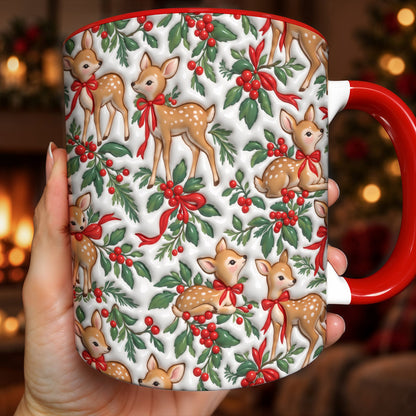 Christmas Ceramic Accent Mug Holly Jolly Fawns