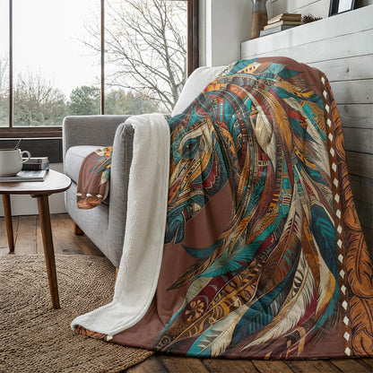 Boho Western Horse Fleece Blanket Tribal Horse Majesty