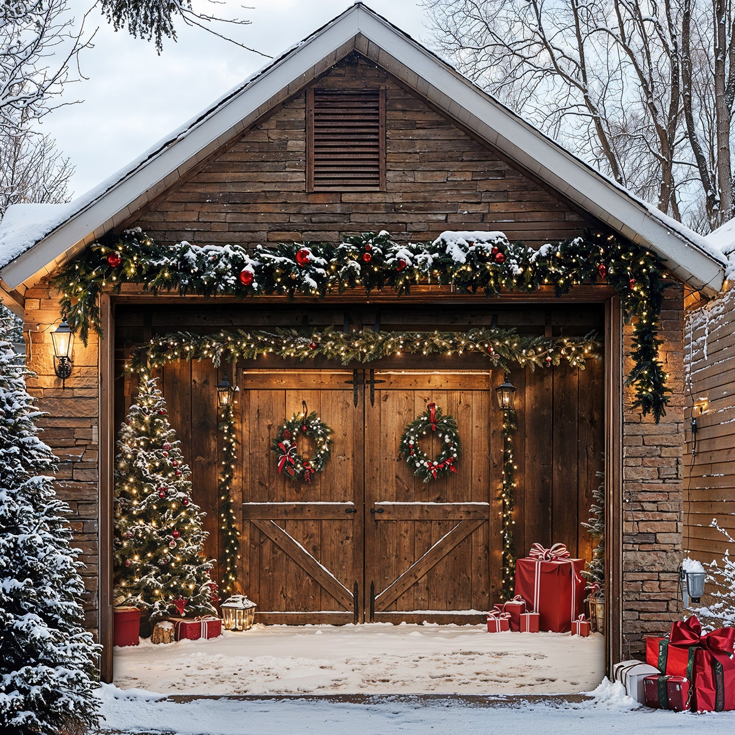 Christmas Garage Door Banner Decoration - Christmas Themed Barn Door