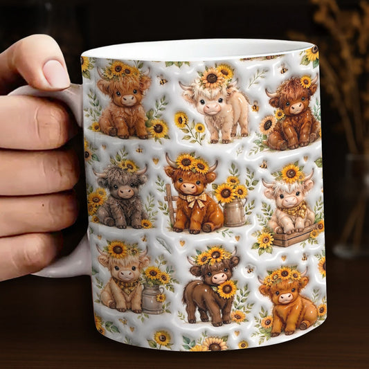 Highland Cow Ceramic Mug Sunflower Highland Cow Collection