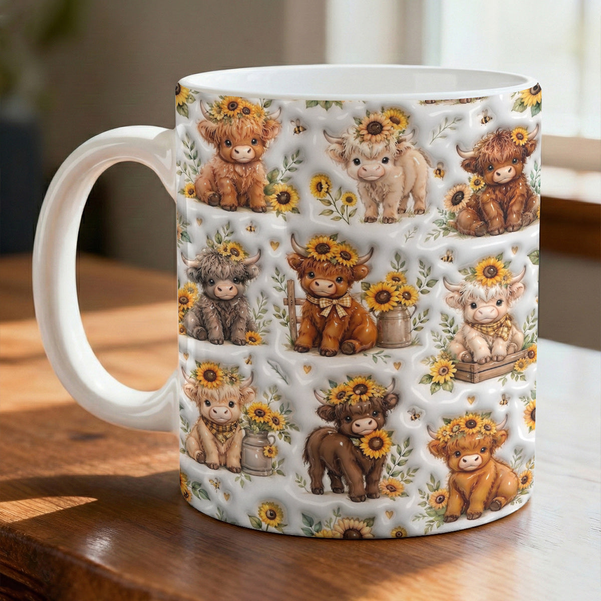 Highland Cow Ceramic Mug Sunflower Highland Cow Collection