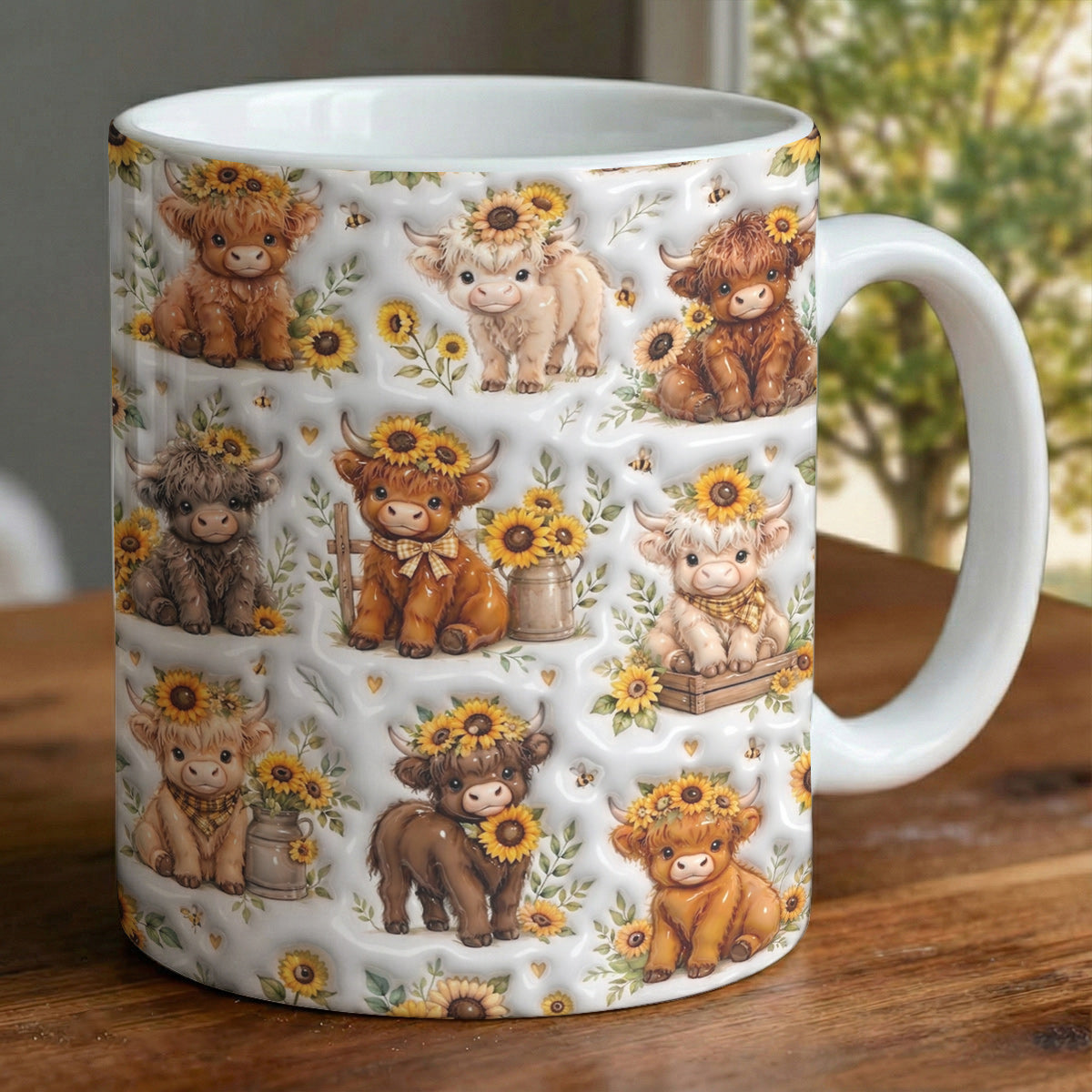 Highland Cow Ceramic Mug Sunflower Highland Cow Collection