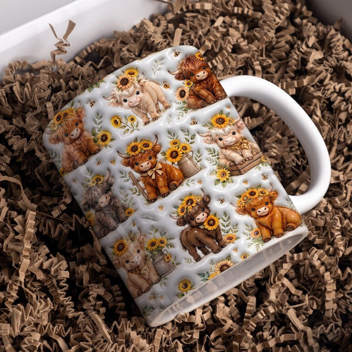 Highland Cow Ceramic Mug Sunflower Highland Cow Collection