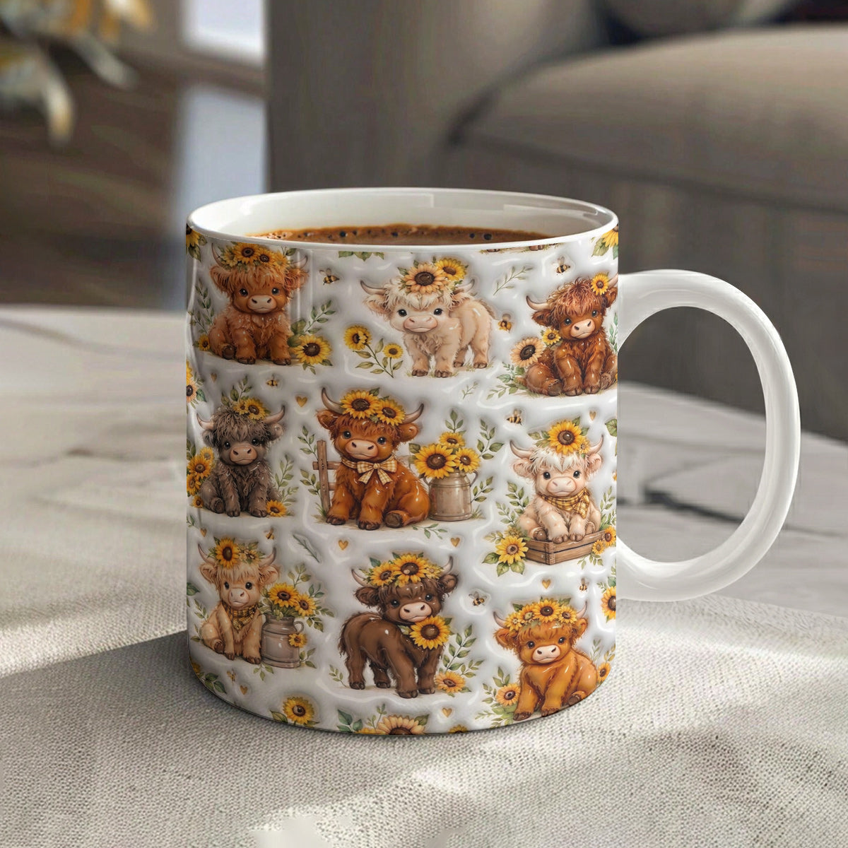 Highland Cow Ceramic Mug Sunflower Highland Cow Collection