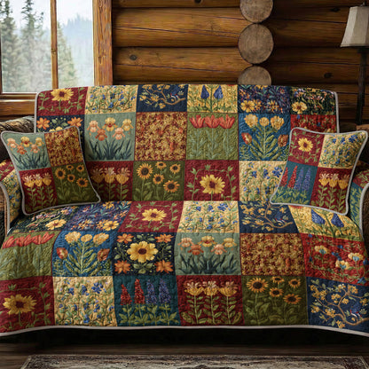 Rustic Bloom Quilted Sofa Cover