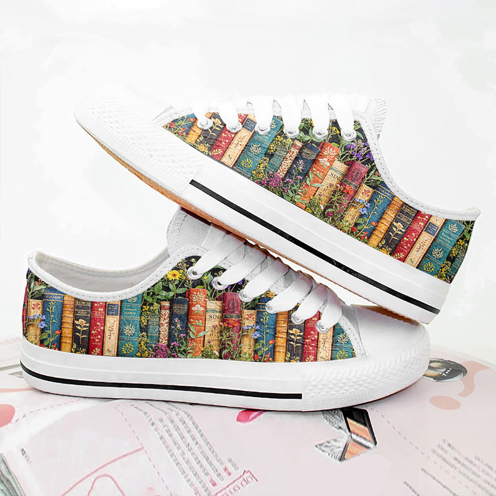 Book Lover Women's Low Top Shoes Floral Books