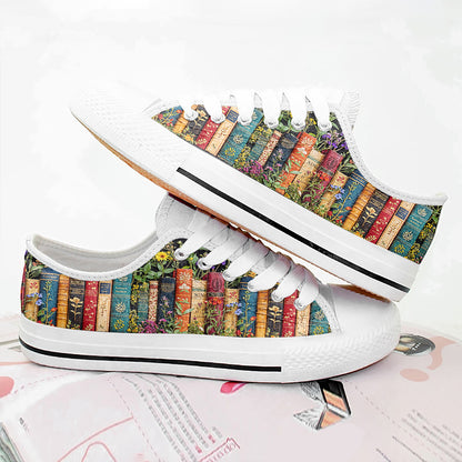 Book Lover Women's Low Top Shoes Floral Books