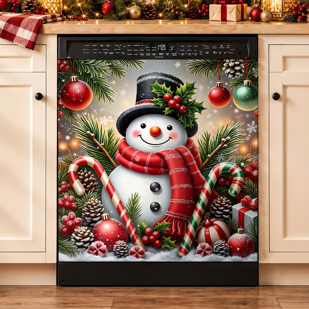 Christmas Magnetic Dishwasher Cover Jolly Snowman Christmas Cheer