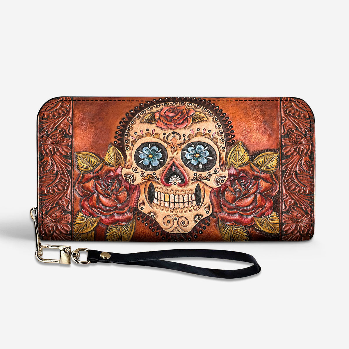 Sugar Skull Leather Wallet Rosebound Skull