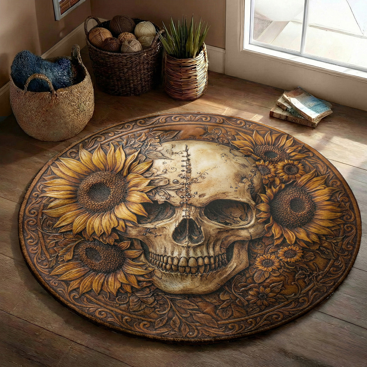 Gothic Round Rug Bloom Beyond the Bone Flat Print