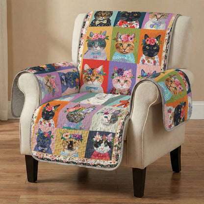 Cat Quilted Sofa Cover Floral Cat Fantasy