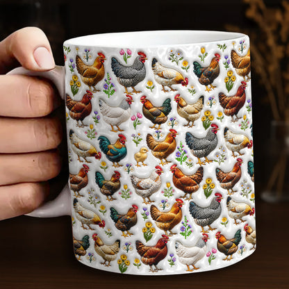 Chicken Ceramic Mug Country Chickens In Bloom