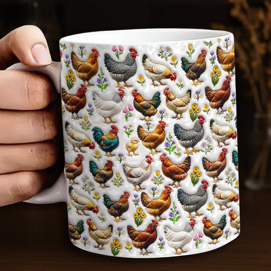 Chicken Ceramic Mug Country Chickens In Bloom