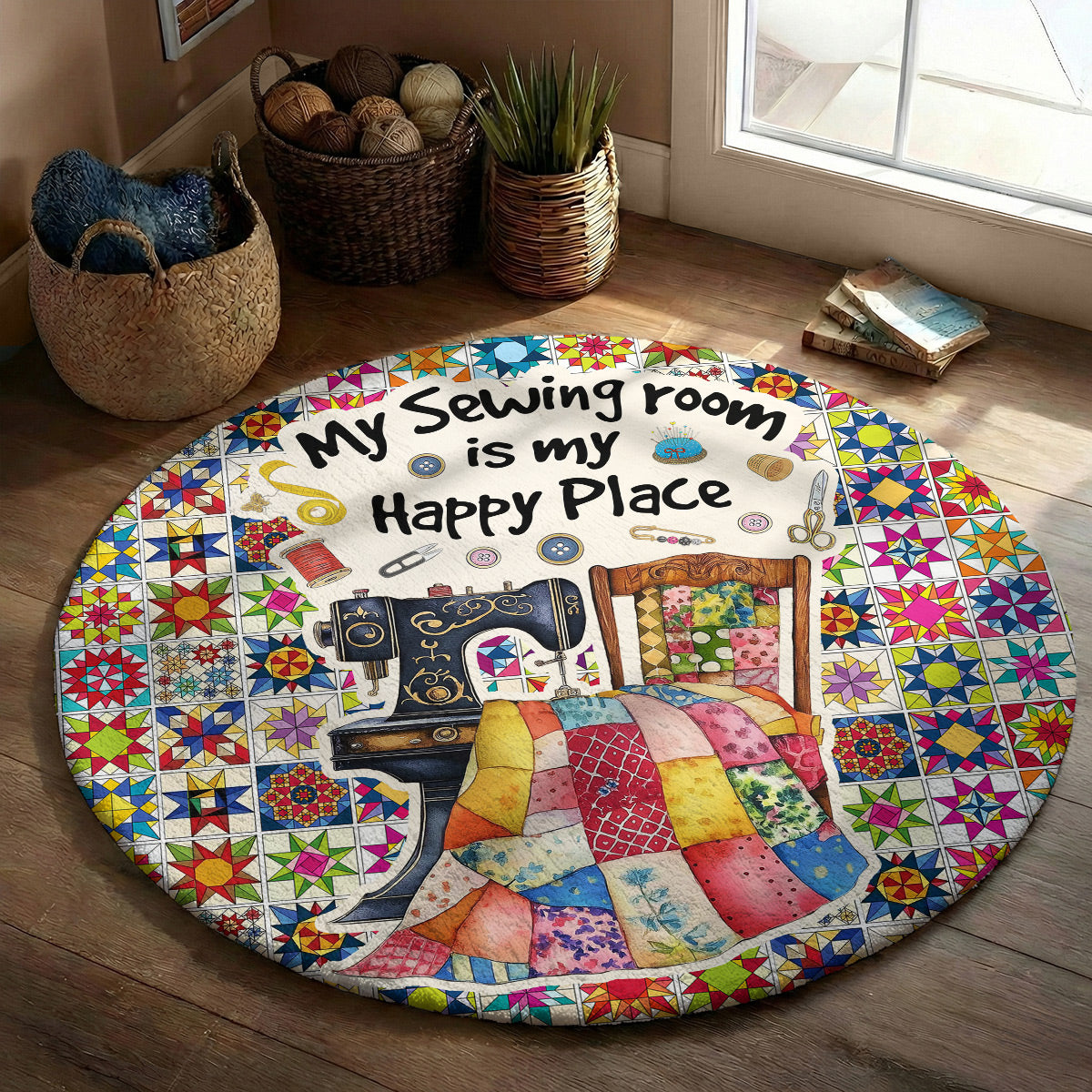 Sewing Lover Round RugMy Sewing Room Is My Happy Place
