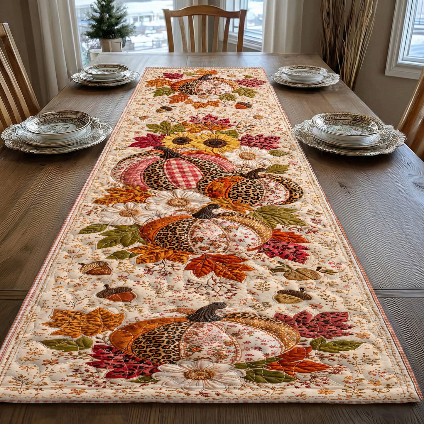 Fall Patchwork Pumpkin Harvest Quilted Table Runner