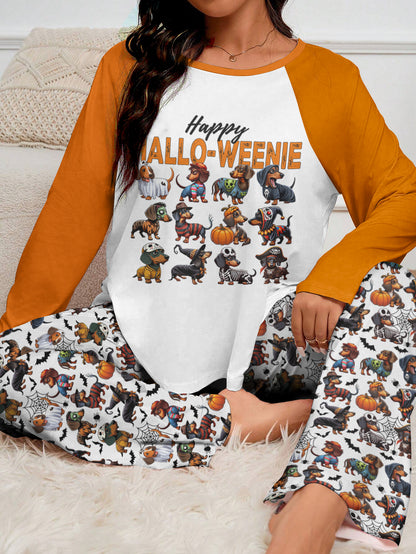 Dachshund Lover Raglan Lounge Pajamas Happy Hallo-Weenie Horror Show