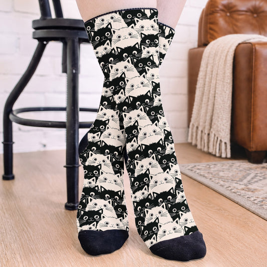 Cat Crew Socks Cute Fat Cats