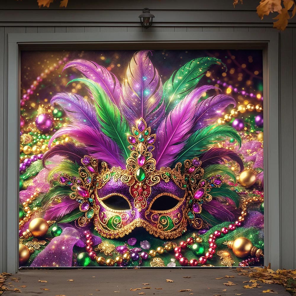 Mardi Gras Garage Door Banner Decoration - Crown of Carnival