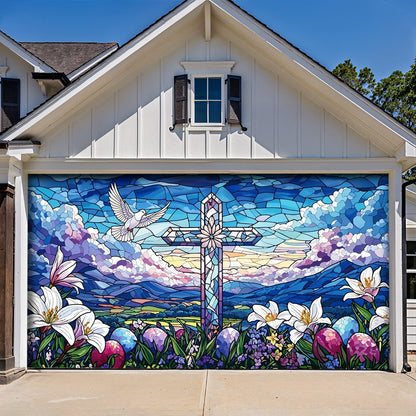 Christian Easter Garage Door Banner Decoration - Blooming Hope at Easter Dawn