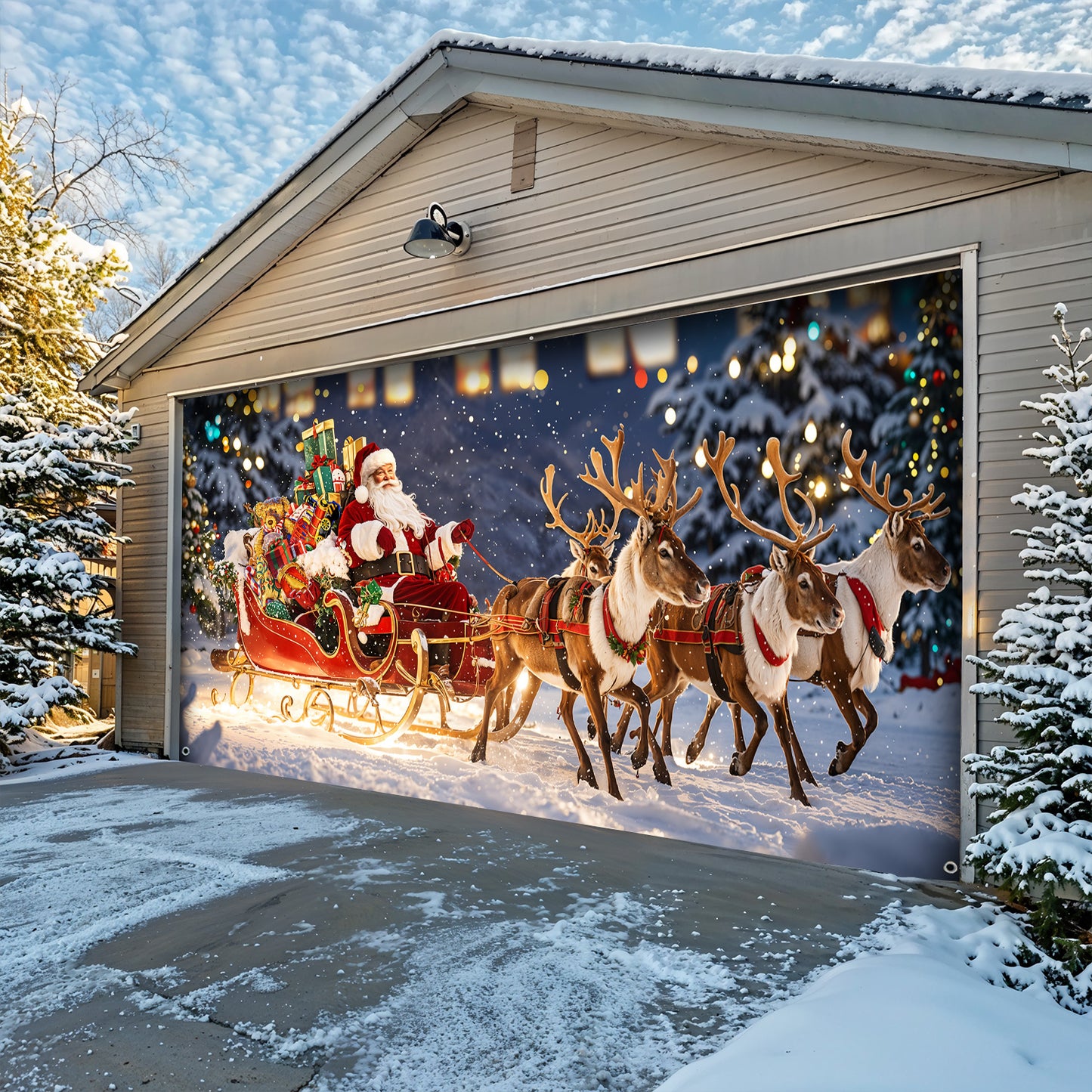 Christmas Garage Door Banner Decoration - Santa’s Magical Sleigh