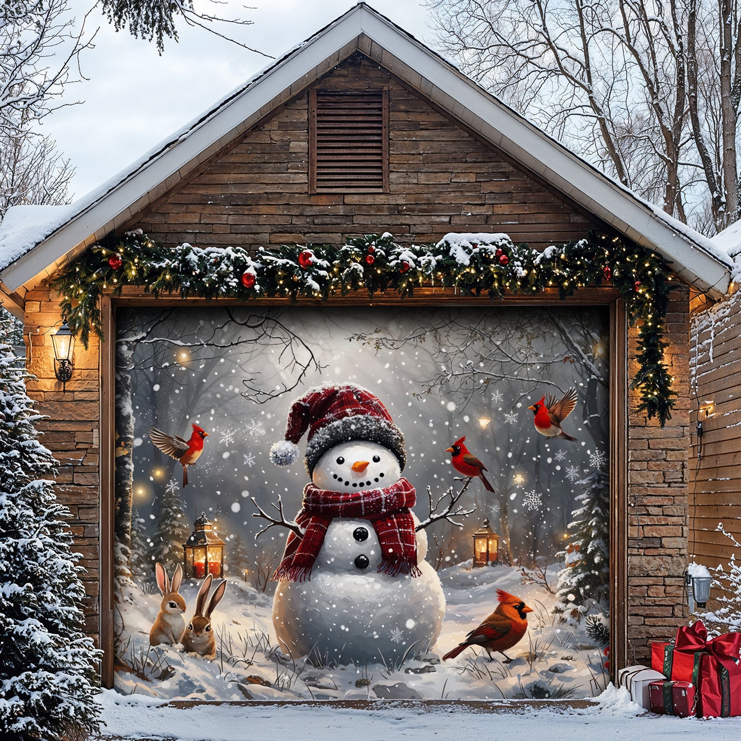 Christmas Garage Door Banner Decoration - Christmas in the Quiet Woods Winter Blessings