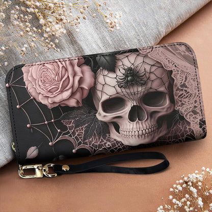 Gothic Skull Leather Wallet Rose Beneath the Web
