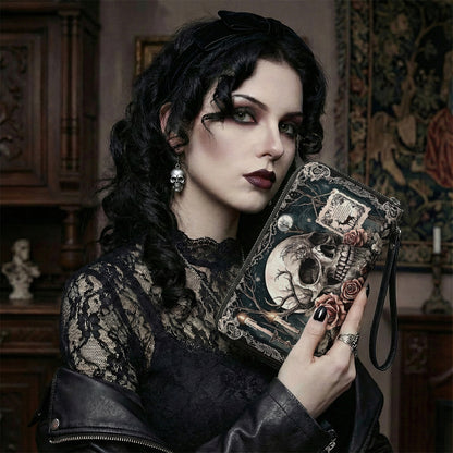 Gothic Skull Leather Wallet The Skull Beneath the Night Garden