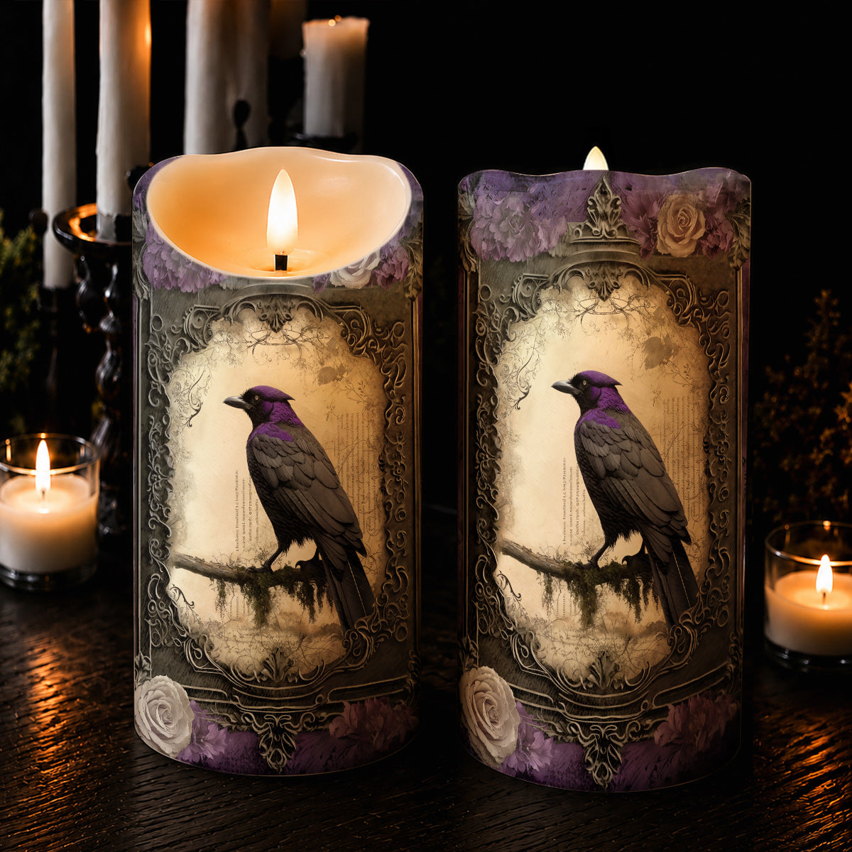 Gothic LED Candle Violet Raven
