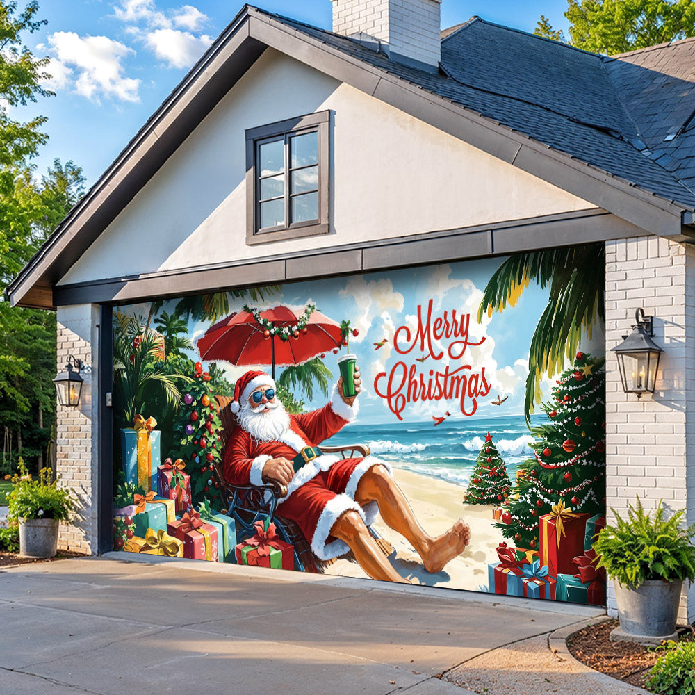 Santa Claus Garage Door Banner - Santa’s Tropical Christmas