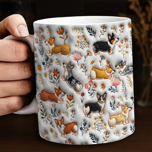 Corgi Ceramic Mug Happy Field Flowers