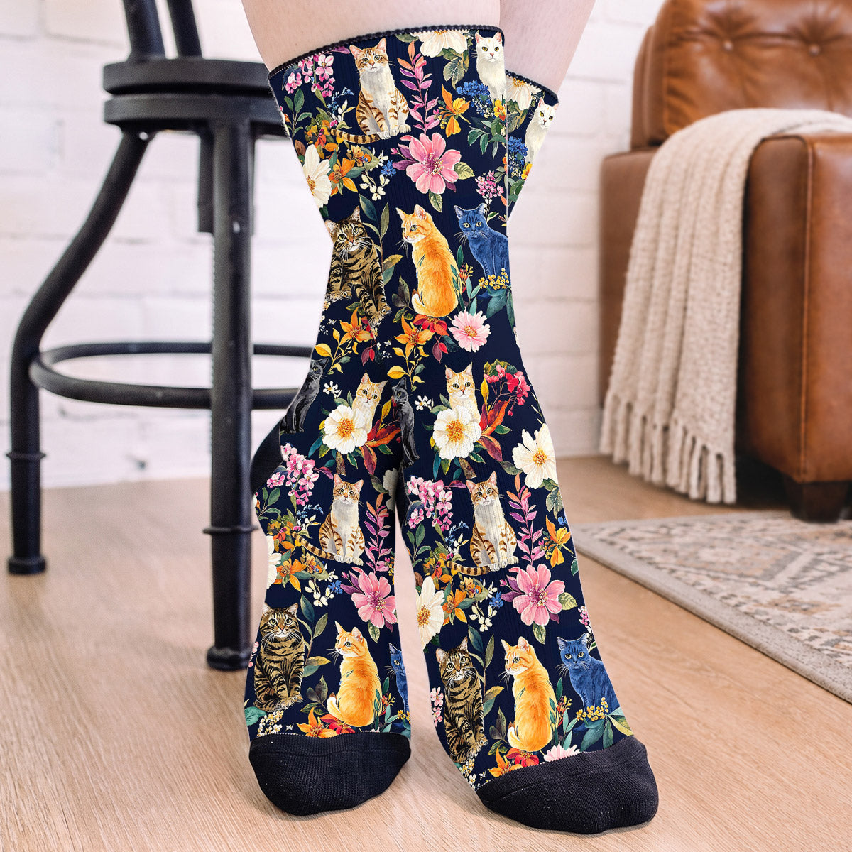 Cat Crew Socks Moonlit Garden Whiskers