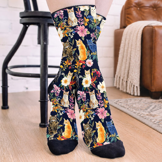 Cat Crew Socks Moonlit Garden Whiskers